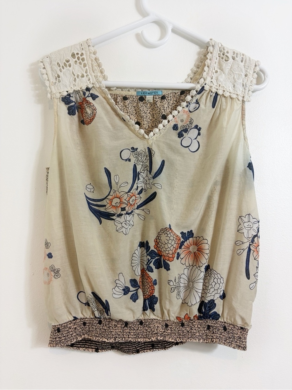 Anthropologie Leifnotes Elastic Hem Crochet Boho Field Biology Top